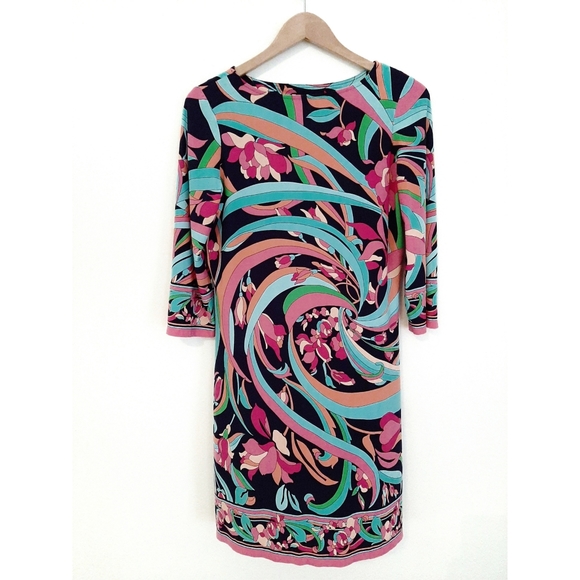 London Times Dresses & Skirts - London Times Black Aqua Floral 3/4 Sleeve Dress